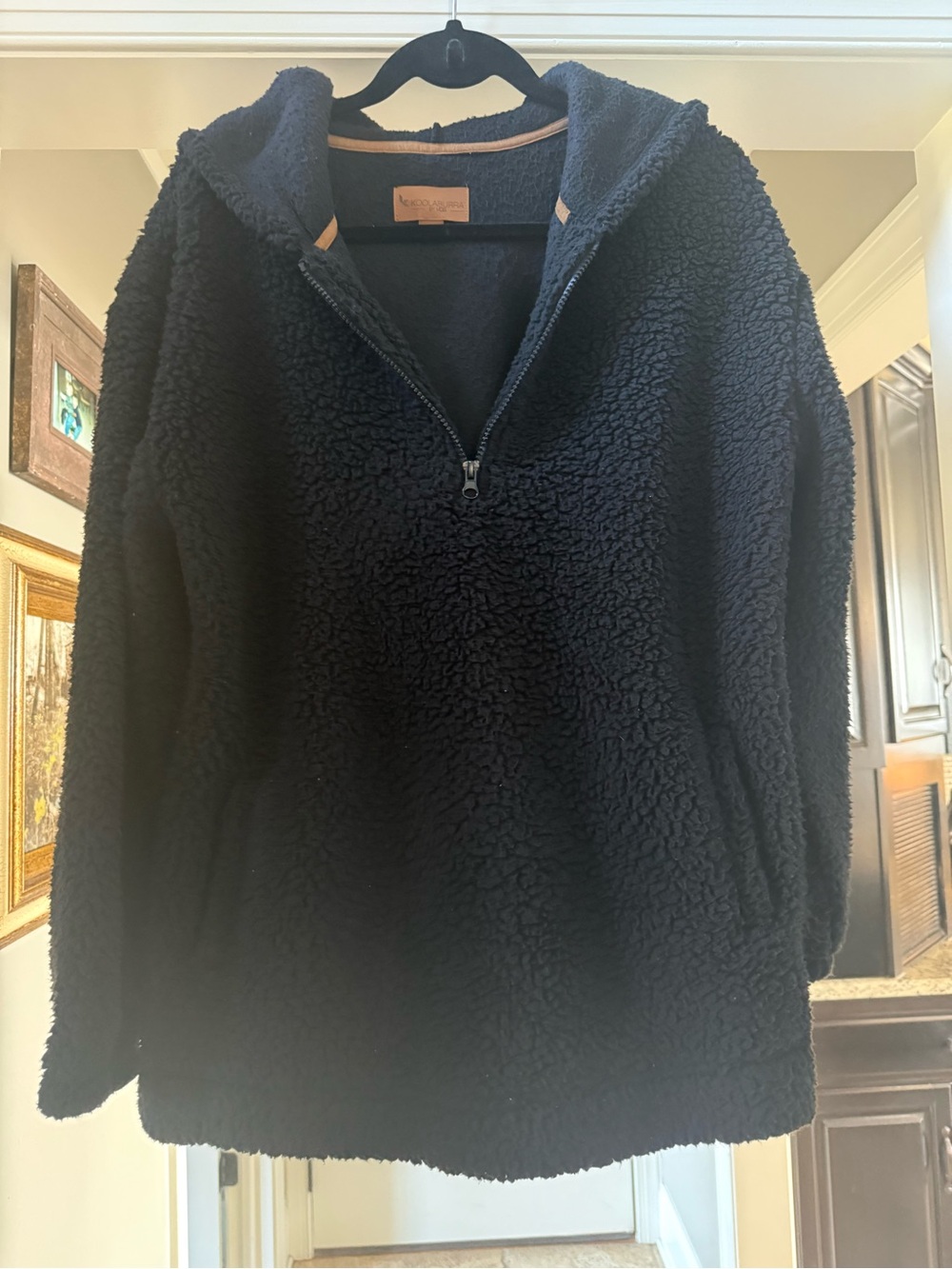 Koolaburra Black Sherpa Half-Zip Cowl Turtleneck Sweater